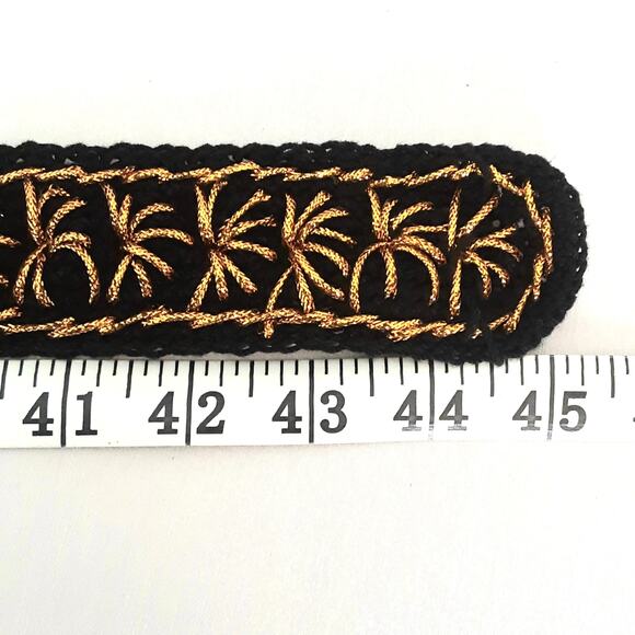 Handcrafted Black Boho Lux Crochet Belt With Gold Tone Starburst Embroidery - Picture 8 of 10